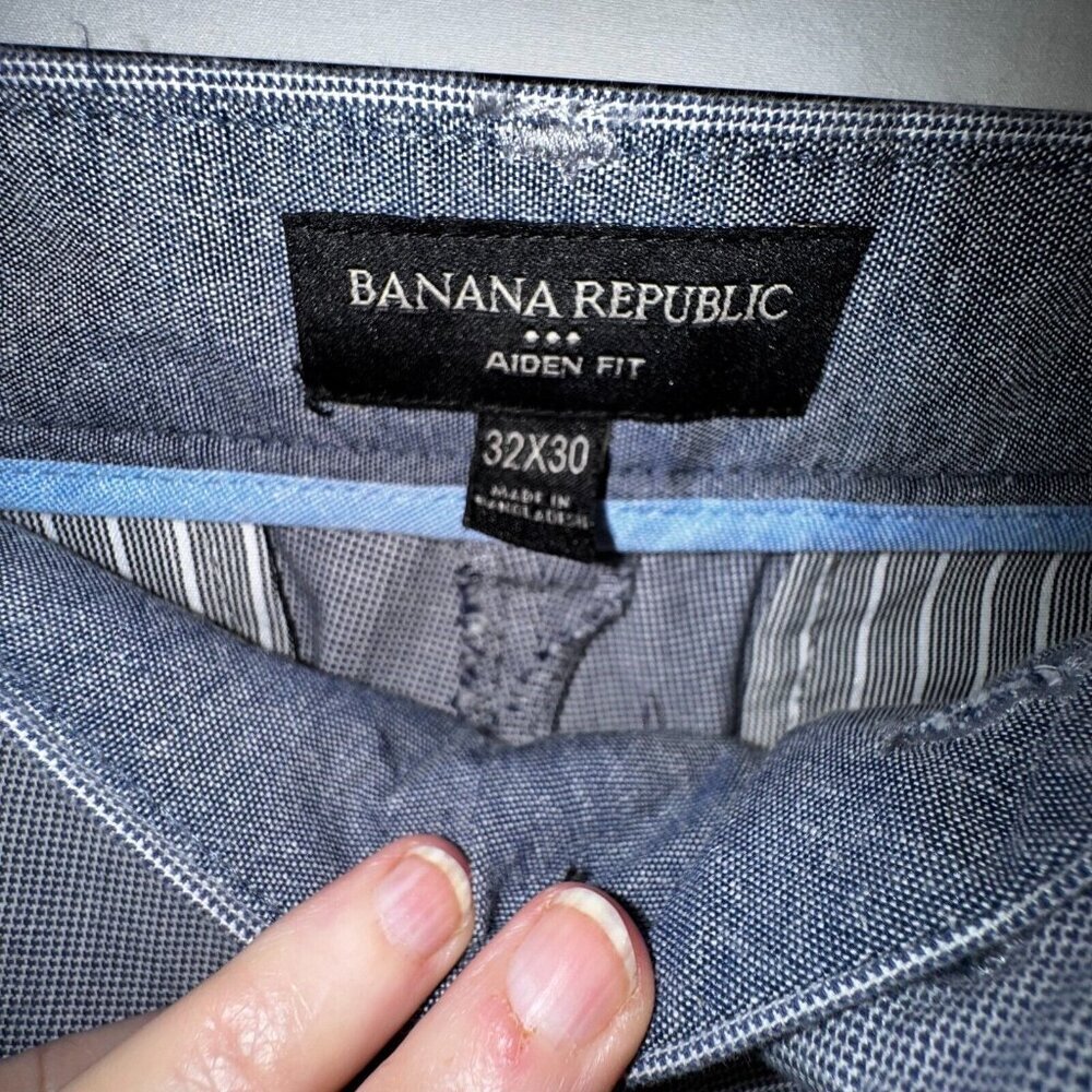 Banana Republic Aiden Pants Men's 32x30 Blue and White Herringbone Casual Cotton - Picture 2 of 5